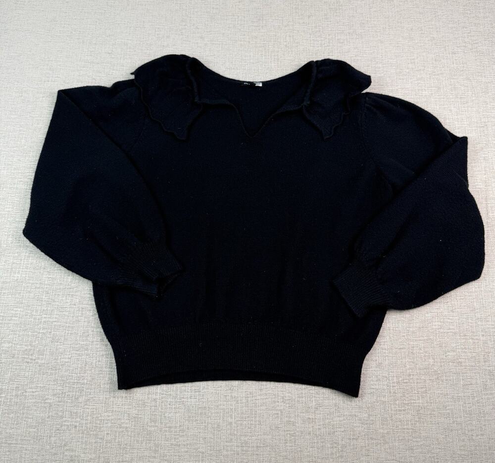 Who What Wear Women’s XL Black Ruffle Collar Puff Sleeve Knit Sweater READ